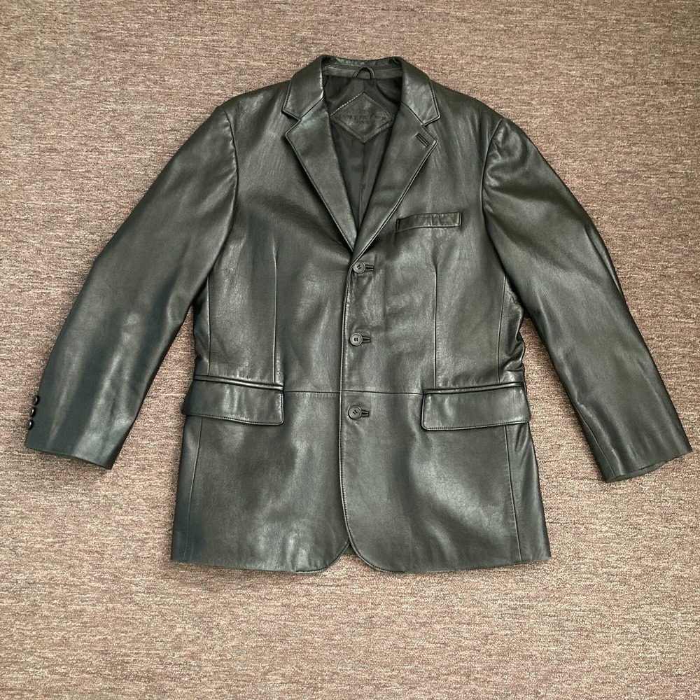 VTG Balenciaga Genuine Leather Blazer Coat Jacket Button Black Size 6 Paris